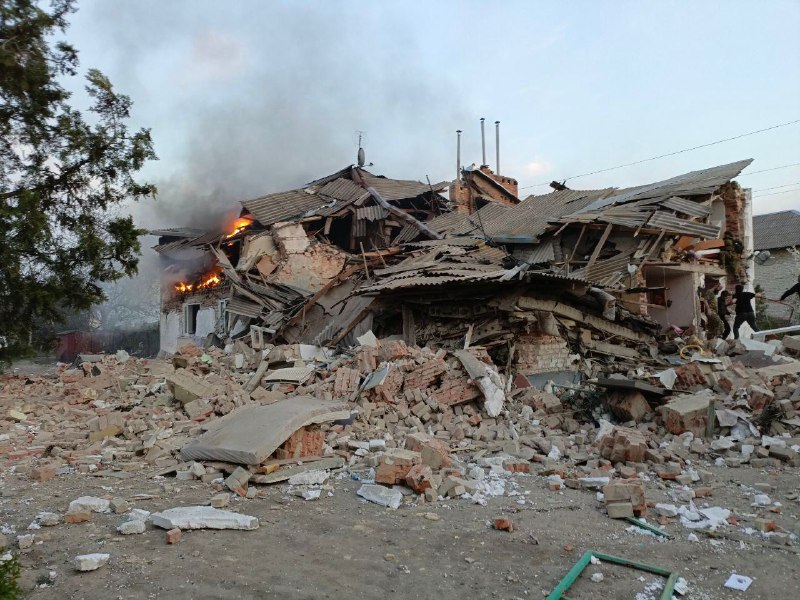 Destruction as result of bombardment in Tokmak yesterday