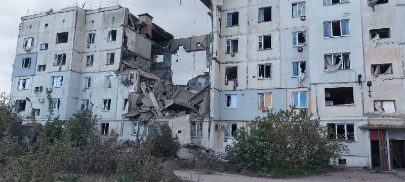 A house partially destroyed as result of Russian air strike in Kozatske of Kherson region