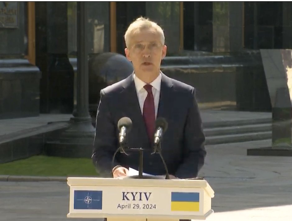 NATO chief Stoltenberg is on a previously unannounced trip to Kyiv, where he urges allies to prioritize Ukraine's need for weapons above their own comfort zones regarding the national stockpiles. He emphasizes stockpiles can be restored while Ukrainian lives lost cannot