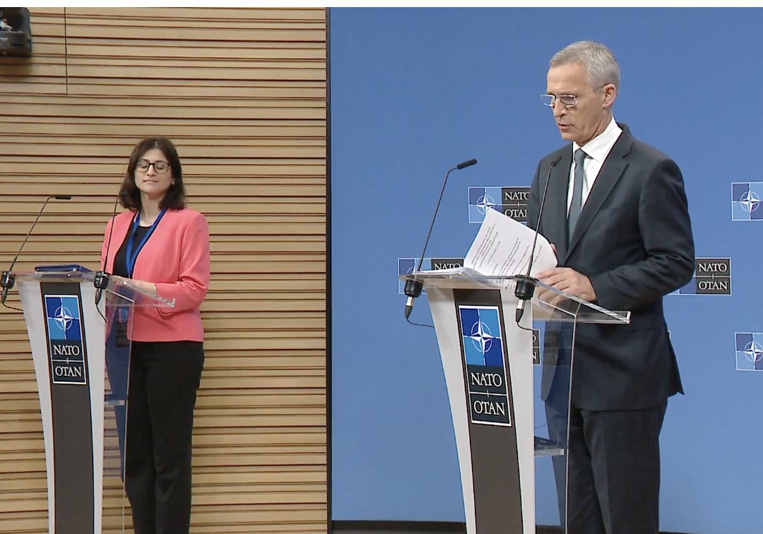 NATO Sec Gen Stoltenberg announces details of the alliance's new plan for helping facilitate aid to Ukraine which will engage some 700 people at its HQ in Wiesbaden. It will be called NSATU: NATO Security Assistance and Training for Ukraine