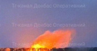 Fire after bombardment in Novohrodivka of Donetsk region