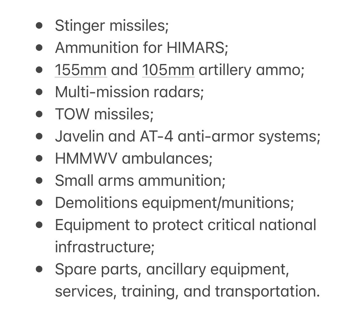 ABD, Ukrayna için 125 milyon dolar değerinde yeni bir yardım paketi duyurdu. Bu pakete Stinger füzeleri, HIMARS mühimmatı, top mermileri, radarlar, Javelinler, Humvee ambulansları ve daha fazlası dahildir