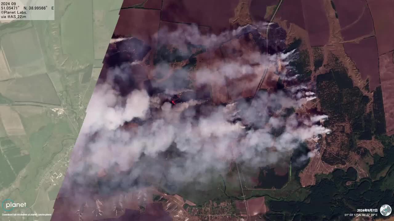 Imágenes satelitales de los incendios en el depósito de municiones de Soldatskoye, región de Voronezh