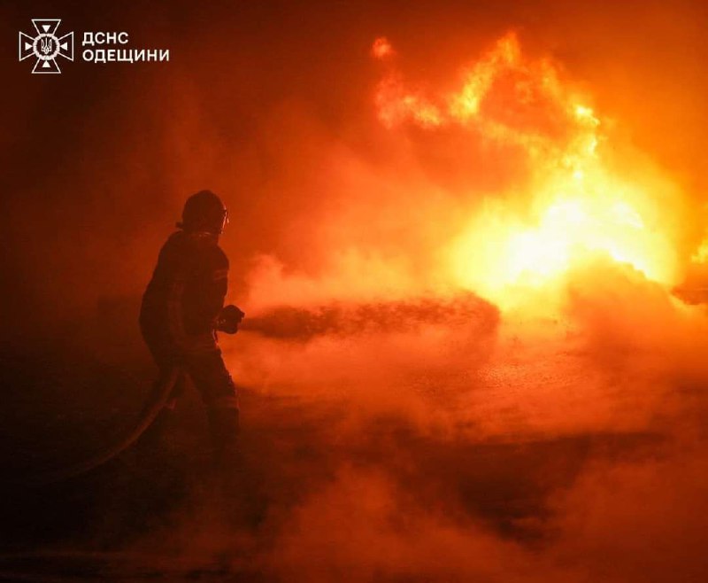 Rescuers extinguished fire caused by missile strike at the port infrastructure in Odesa region