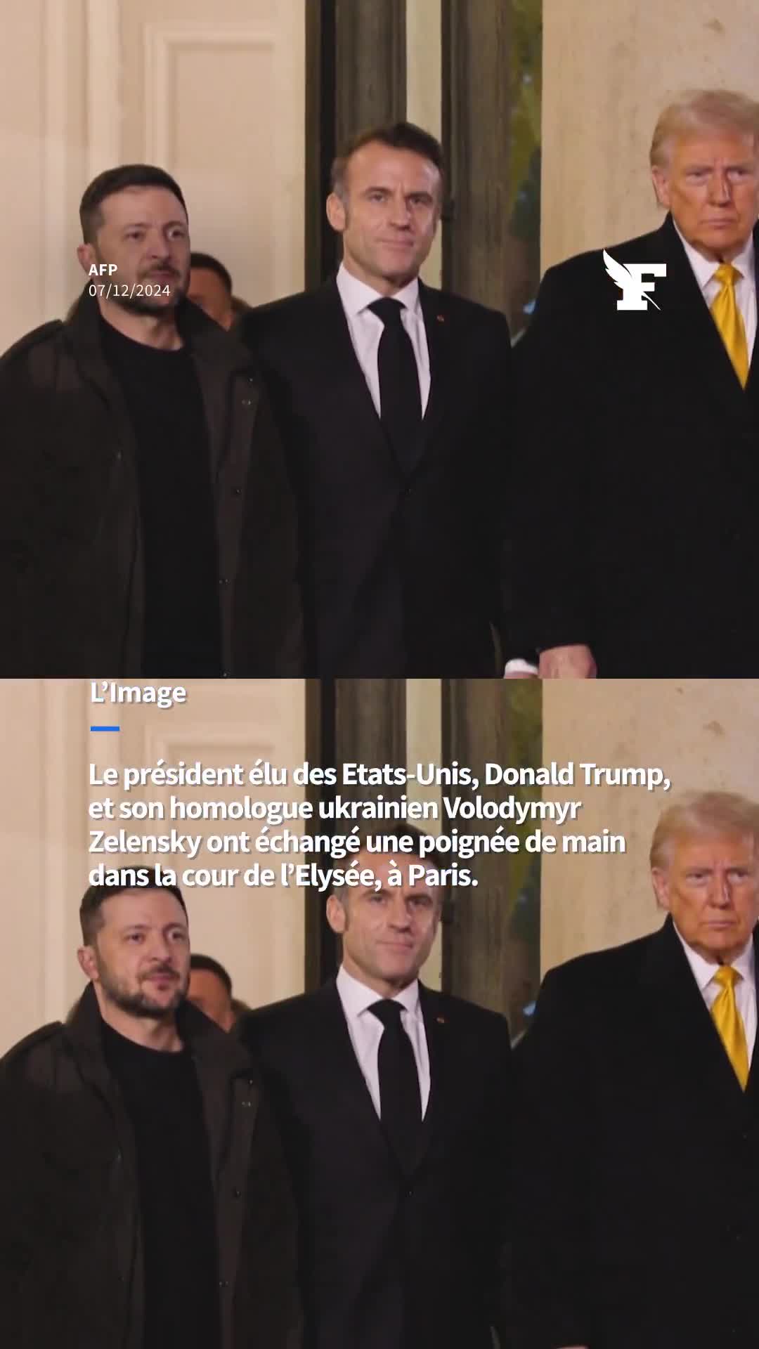 After an exchange of about thirty minutes between the three heads of state of France, Ukraine and the United States at the Élysée Palace, Volodymyr Zelensky and Donald Trump were filmed leaving the Élysée Palace.