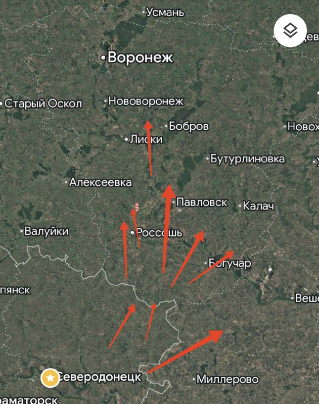 Russian Telegram channels reporting multiple Ukrainian drones over Voronezh region