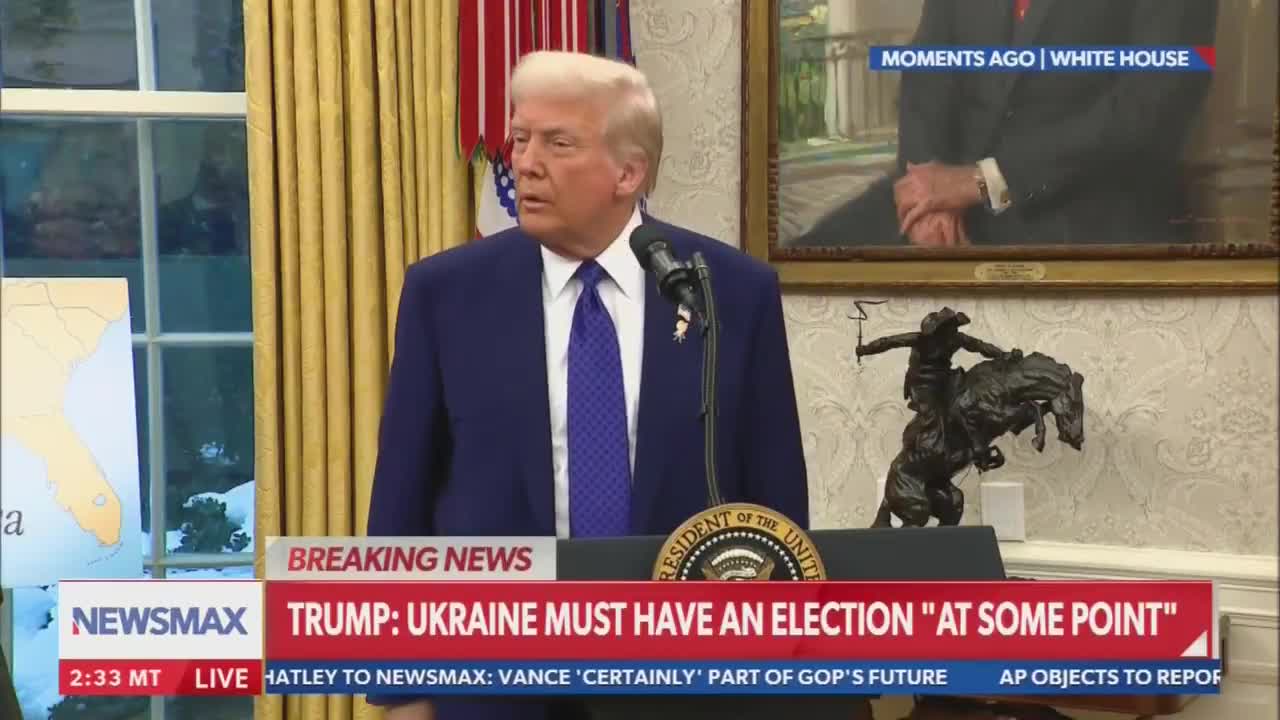 REPORTER: Would you support Zelenskyy ceding territory to end the war? TRUMP: He's gonna have to do what he has to do. But his poll numbers aren't particularly great to put it mildly