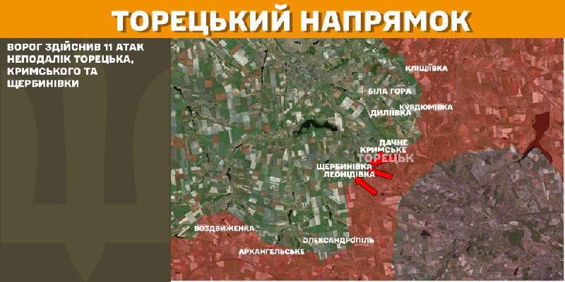 At Toretsk axis clashes yesterday near Toretsk, Krymske and Scherbynivka, - General Staff of Armed Forces of Ukraine reports