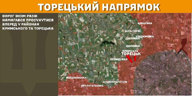 At Toretsk axis clashes yesterday near Krymske and Toretsk, - General Staff of Armed Forces of Ukraine reports