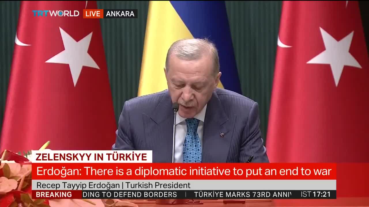 Türkiye's President Erdogan:nn- We reaffirm our support for territorial integrity, sovereignty and independence of Ukraine; - We're ready to provide any support to end this war in a peaceful way; - This war, which has cost many  lives, must end; - We're ready to do our part for maritime security in the Black Sea