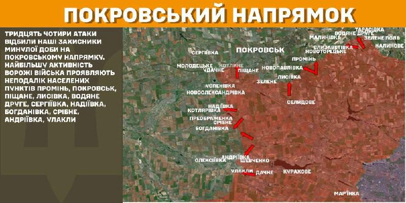 At Pokrovsk axis clashes yesterday near Promin, Pokrovsk, Pischane, Lysivka, Vodyane Druhe, Serhiyivka, Nadiyivka, Bohdanivka, Sribne, Andriyivka, Ulakly, - General Staff of Armed Forces of Ukraine reports