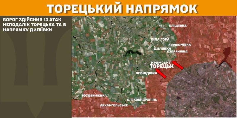 At Toretsk axis clashes yesterday near Toretsk and towards Dyliyivka, - General Staff of Armed Forces of Ukraine reports