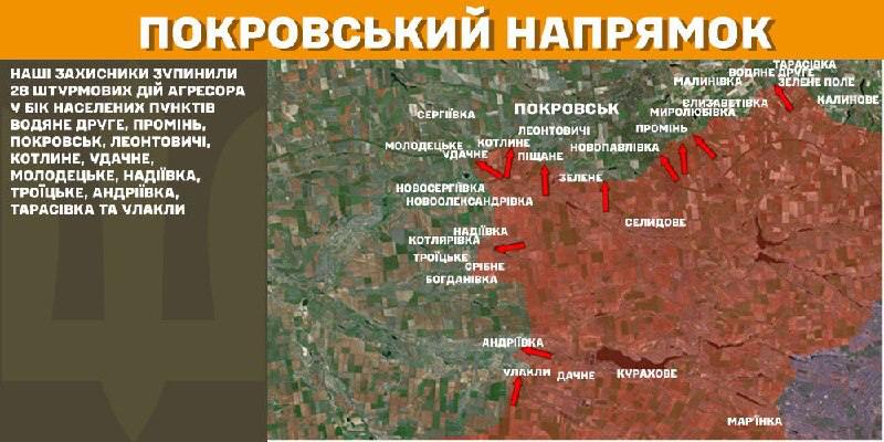 At Pokrovsk axis clashes yesterday near Vodyane Druhe, Promin, Pokrovsk, Leontovychi, Kotlyne, Udachne, Molodetske, Nadiyivka, Troyitske, Andriyivka, Tarasivka and Ulakly, - General Staff of Armed Forces of Ukraine reports