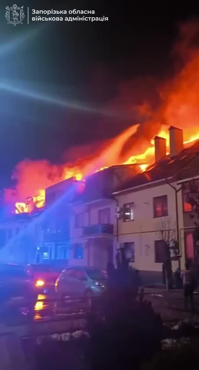 Big fire at residential house in Zaporizhzhia as result of a drone strike