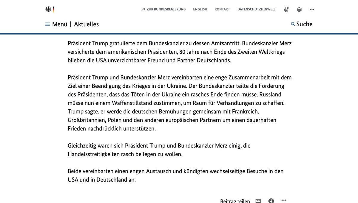 Мерц и Трамп впервые поговорили по телефону. В немецком отчете говорится, что оба согласились: - тесное сотрудничество с целью прекращения войны в Украине. - Россия должна согласиться на перемирие - хотеть как можно скорее положить конец торговым разногласиям. - тесное сотрудничество и скорые визиты