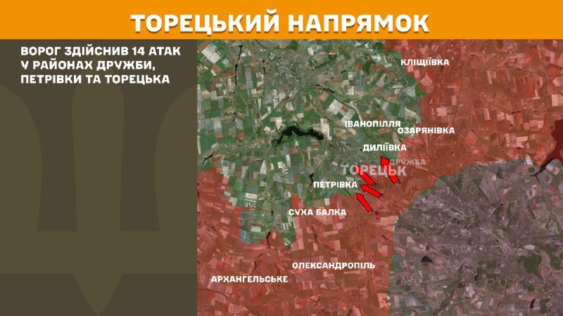 Des affrontements ont eu lieu hier sur l'axe de Toretsk près de Druzhba, Petrivka et Toretsk, - rapporte l'état-major général des forces armées ukrainiennes