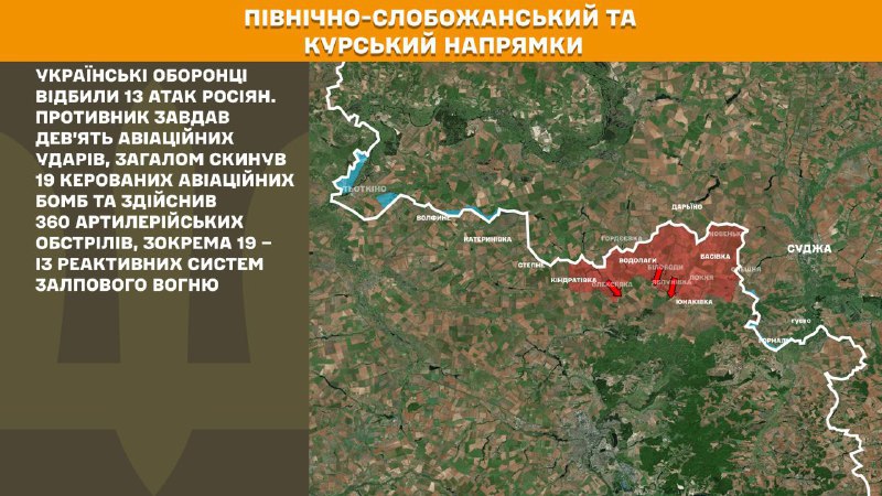 In Richtung Kursk und Nord-Sloboschanski (Sumy) haben ukrainische Streitkräfte 13 Angriffe der russischen Armee abgewehrt, berichtet der Generalstab der Streitkräfte der Ukraine.