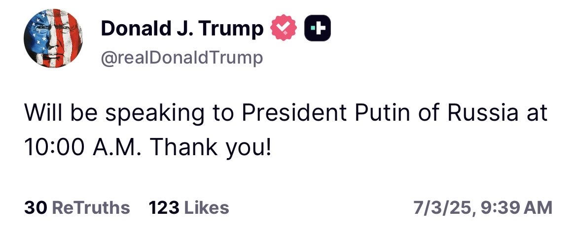 Trump spricht heute Morgen (um 10 Uhr DC-Zeit) mit Putin