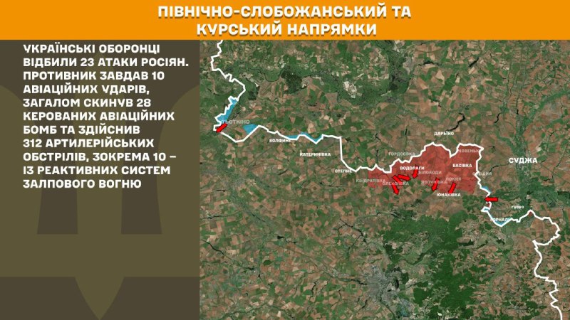 На Курском и Северо-Слобожанском (Сумском) направлениях украинские войска отразили 23 атаки российских войск, - Генштаб ВСУ сообщает