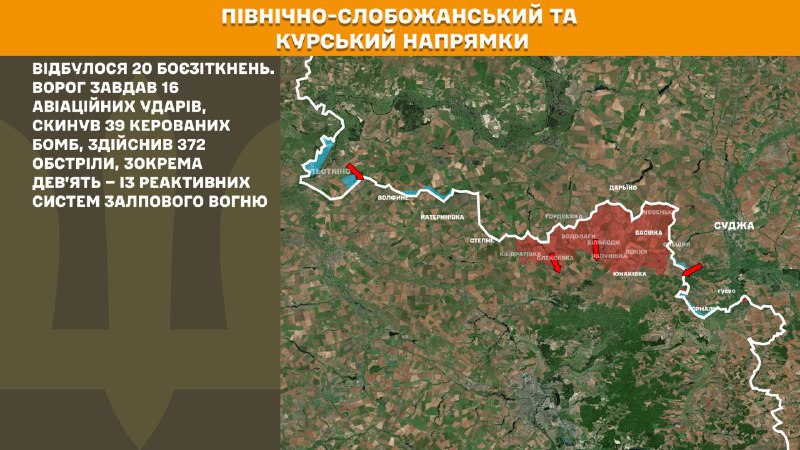 На Курском и Северо-Слобожанском (Сумском) направлениях украинские войска отразили 20 атак российских войск, - Генштаб ВСУ сообщает