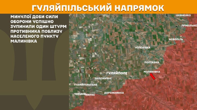 Des affrontements ont eu lieu hier près de Malynivka, dans la direction de Huliaipole, rapporte l'état-major général des forces armées ukrainiennes.
