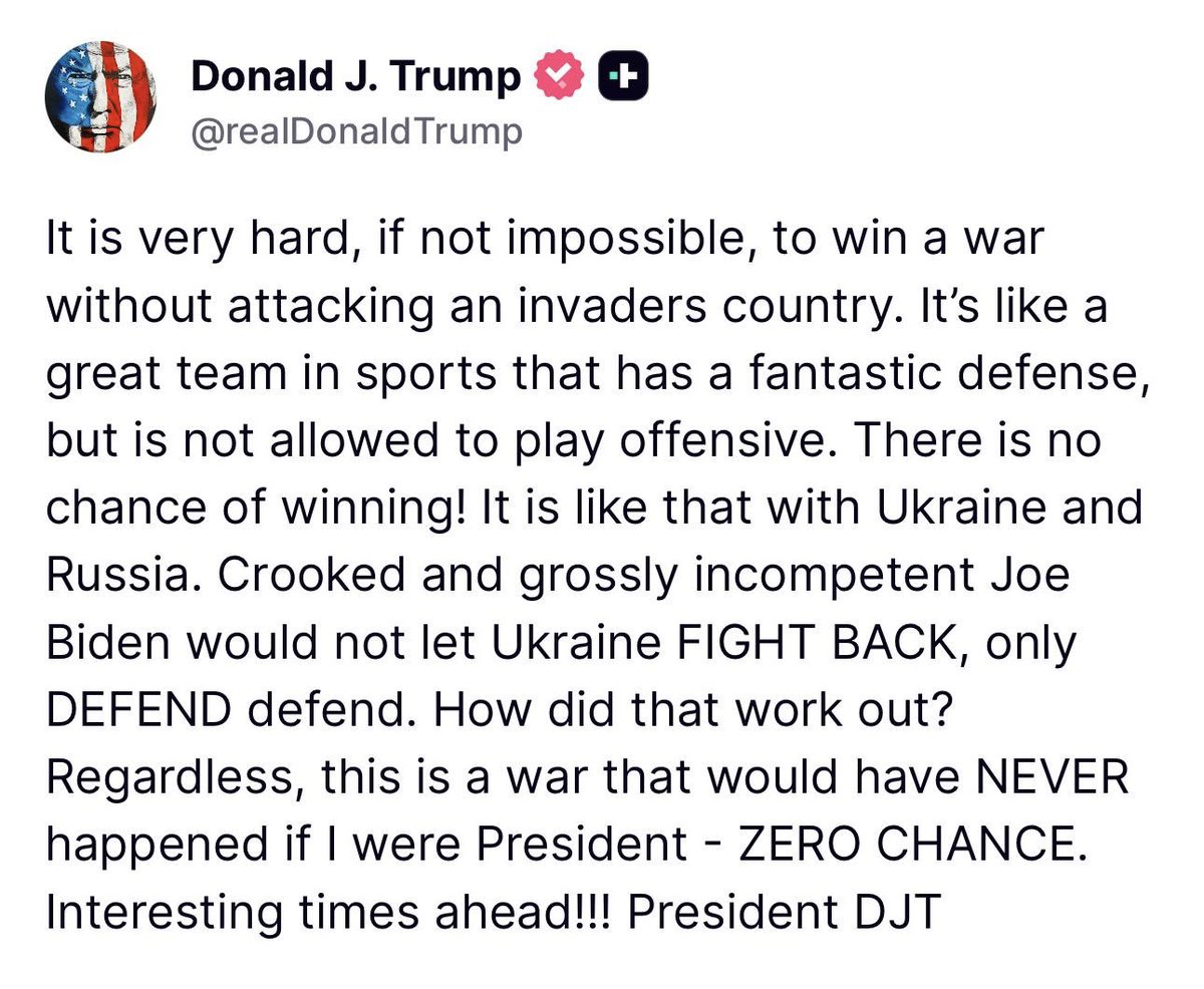 Трамп утверждает, что чисто оборонительный подход против России обречен на провал