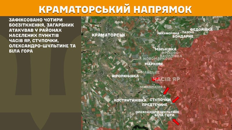 Ayer hubo enfrentamientos en la dirección de Kramatorsk cerca de Chasiv Yar, Stupochky, Oleksandro-Shultyne y Bila Hora, informa el Estado Mayor de las Fuerzas Armadas de Ucrania.
