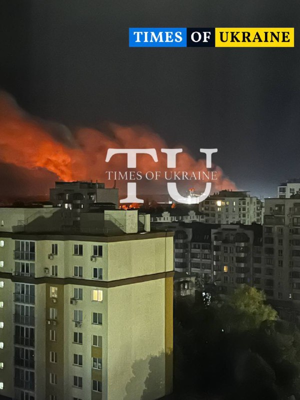 Big fire in Vyshneve as result of drone strike