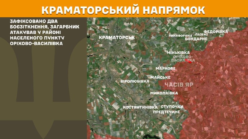 Des affrontements ont eu lieu hier près d'Orikhovo-Vasylivka dans la direction de Kramatorsk, rapporte l'état-major général des forces armées ukrainiennes.