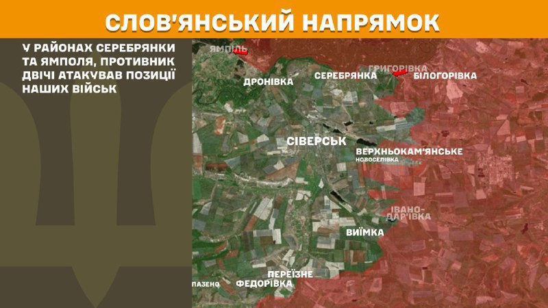Des affrontements ont eu lieu hier près de Serebryanka et Yampil, en direction de Sloviansk, rapporte l'état-major général des forces armées ukrainiennes.