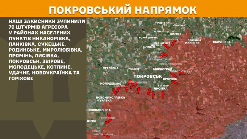 At Pokrovsk direction clashes yesterday near Nykanorivka, Pankivka, Sukhetske, Rodynske, Myrolubivka, Promin, Lysivka, Pokrovsk, Zvirove, Molodetske, Kotlyne, Udachne, Novoukrayinka and Horikhove, - General Staff of Armed Forces of Ukraine reports