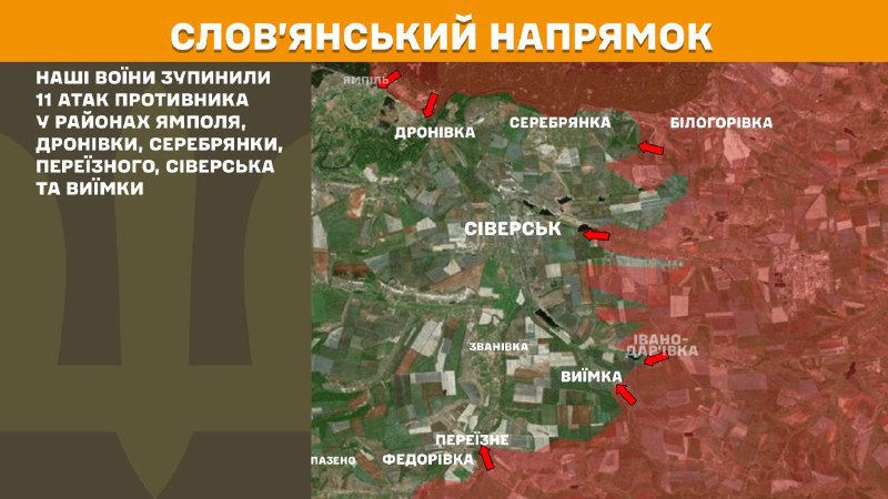 At Sloviansk direction clashes yesterday near Yampil, Dronivka, Serebryanka, Pereyizne, Siversk and Vyyimka, - General Staff of Armed Forces of Ukraine reports