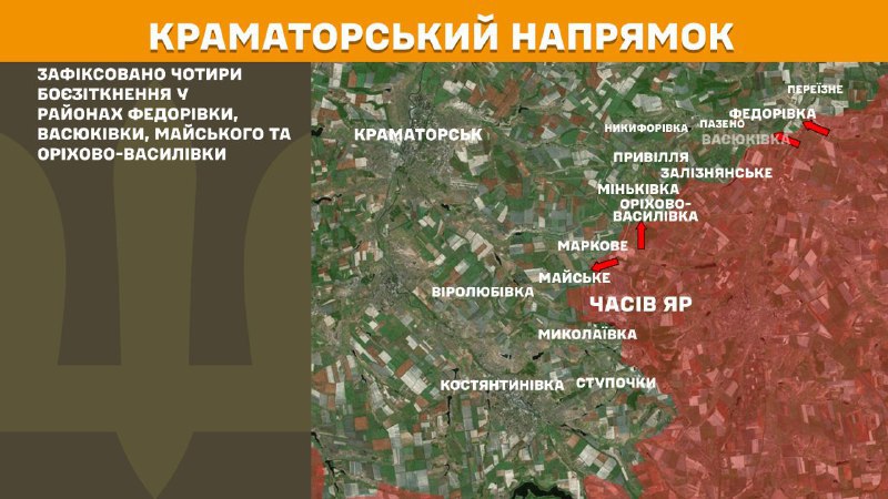At Kramatorsk direction clashes yesterday near  Fedorivka, Vasukivka, Mayske and Orikhovo-Vasylivka, - General Staff of Armed Forces of Ukraine reports