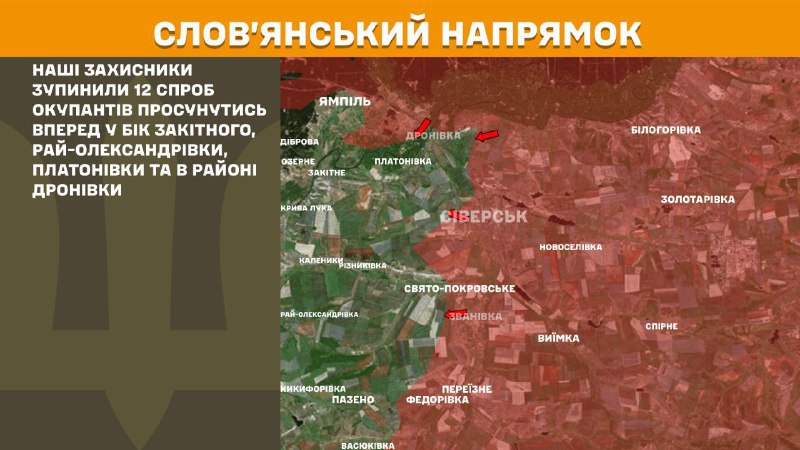 At Sloviansk direction clashes yesterday near Zakitne, Ray-Oleksandrivka, Platonivka and near Dronivka, - General Staff of Armed Forces of Ukraine reports