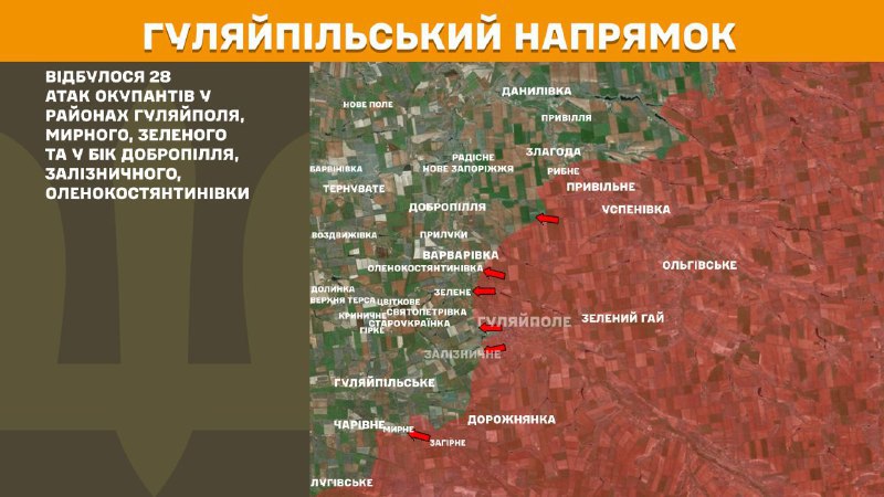 На Гуляйпільському напрямку вчора бойові дії тривали поблизу Гуляйполя, Мирного, Зеленого та в напрямку Добропілля, Залізничного, Оленокостянтинівки, - повідомляє Генштаб ЗСУ