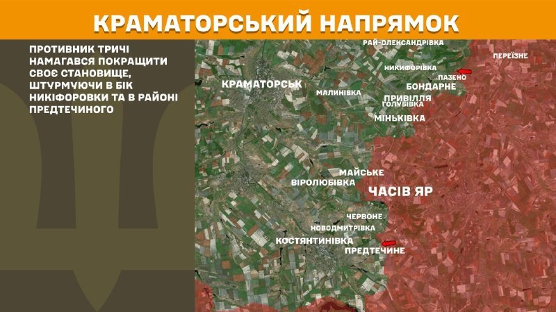 At Kramatorsk direction clashes yesterday near  Nykiforovka and near Predtechyne, - General Staff of Armed Forces of Ukraine reports