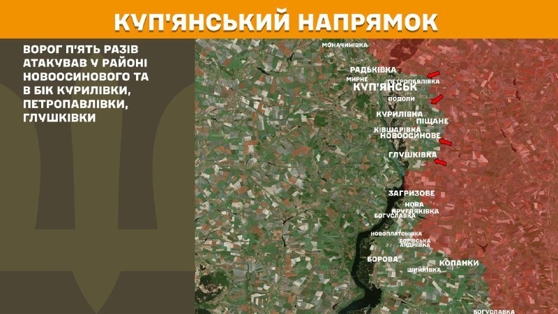 At Kupyansk direction clashes yesterday near Novoosynove and towards Kurylivka, Petropavlivka, Hlushkivka, - General Staff of Armed Forces of Ukraine reports