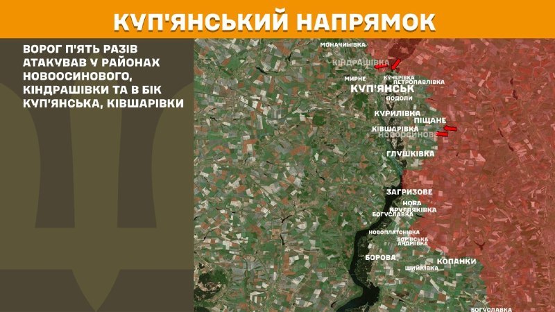 At Kupyansk direction clashes yesterday near Novoosynove, Kindrashivka and towards Kupyansk, Kivsharivka, - General Staff of Armed Forces of Ukraine reports