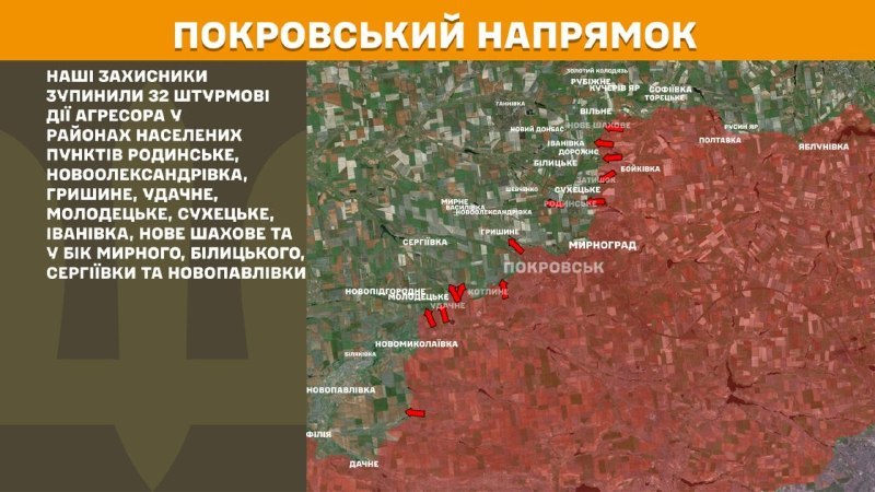 На Покровському напрямку вчора бойові дії тривали поблизу Родинського, Новоолександрівки, Гришиного, Удачного, Молодецького, Сухецького, Іванівки, Нове Шахове та в напрямку Мирного, Білицького, Сергіївки та Новопавлівки, - повідомляє Генштаб ЗСУ.
