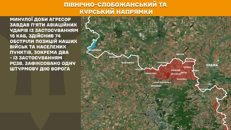En la dirección de Kursk y Slobozhansky del Norte (Sumy), las fuerzas ucranianas repelieron un ataque del ejército ruso, según informa el Estado Mayor General de las Fuerzas Armadas de Ucrania.