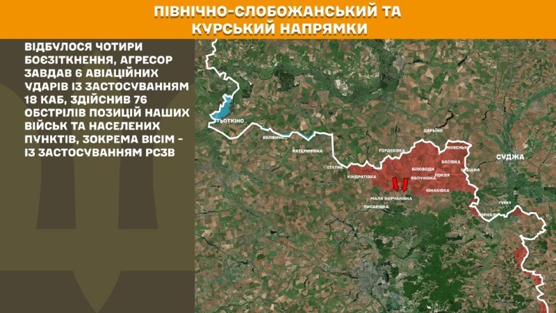 Ukrayna Silahlı Kuvvetleri Genelkurmay Başkanlığı'nın bildirdiğine göre, Ukrayna güçleri Kursk ve Kuzey Slobozhansky (Sumy) yönünde 4 Rus ordusu saldırısını püskürttü.