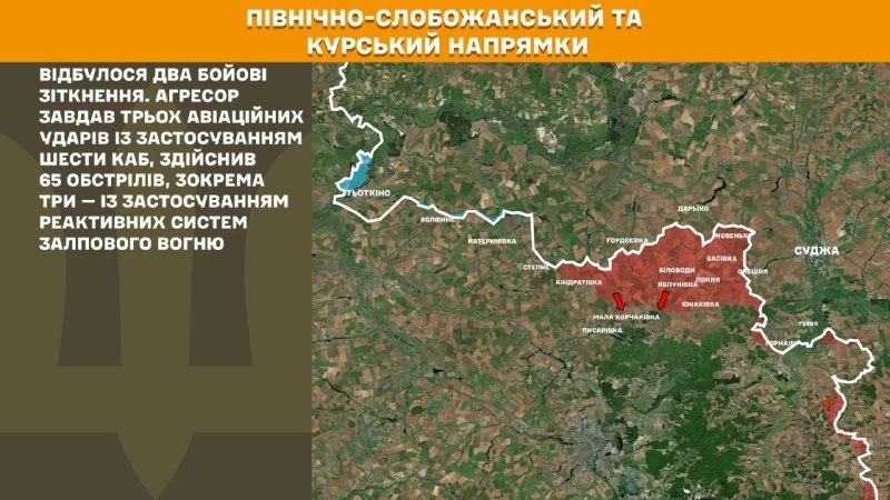 Ukrayna Silahlı Kuvvetleri Genelkurmay Başkanlığı'nın bildirdiğine göre, Ukrayna güçleri Kursk ve Kuzey Slobozhansky (Sumy) yönünde 2 Rus ordusu saldırısını püskürttü.