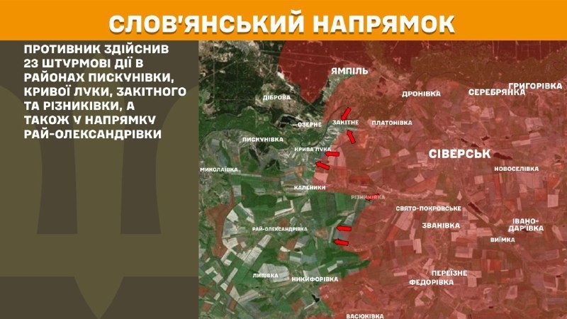 Ukrayna Silahlı Kuvvetleri Genelkurmay Başkanlığı, dün Sloviansk yönünde Pyskunivka, Kryva Luka, Zakitne ve Riznykivka yakınlarında ve ayrıca Ray-Oleksandrivka yönünde çatışmalar yaşandığını bildirdi.