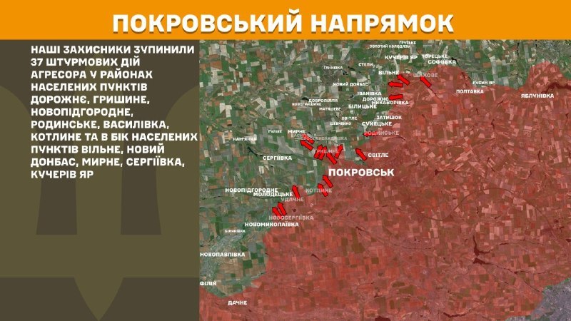 Ukrayna Silahlı Kuvvetleri Genelkurmay Başkanlığı, dün Pokrovsk yönünde Dorozhnye, Hryshyne, Novopidhorodnie, Rodynske, Vasylivka, Kotlyne yakınlarında ve Vilne, Novyy Donbas, Myrne, Serhiyivka, Kucheriv Yar kasabalarına doğru çatışmalar yaşandığını bildirdi.