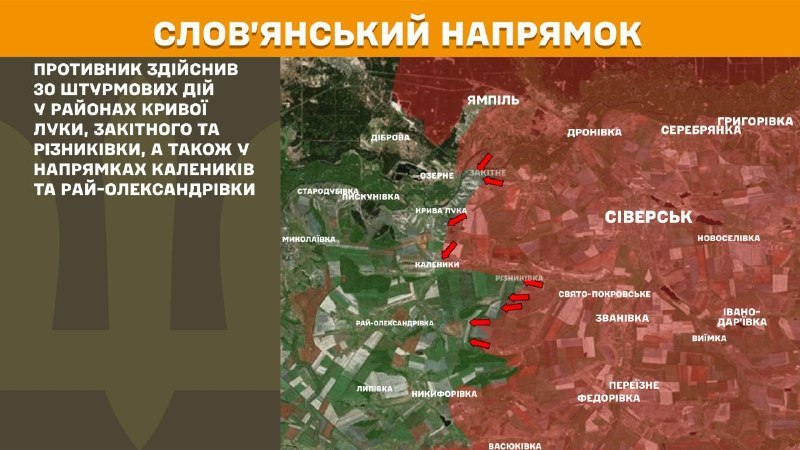 Ukrayna Silahlı Kuvvetleri Genelkurmay Başkanlığı, dün Sloviansk yönünde Kryva Luka, Zakitne, Riznykivka, Kalenyky, Ray-Oleksandrivka yakınlarında çatışmalar yaşandığını bildirdi.