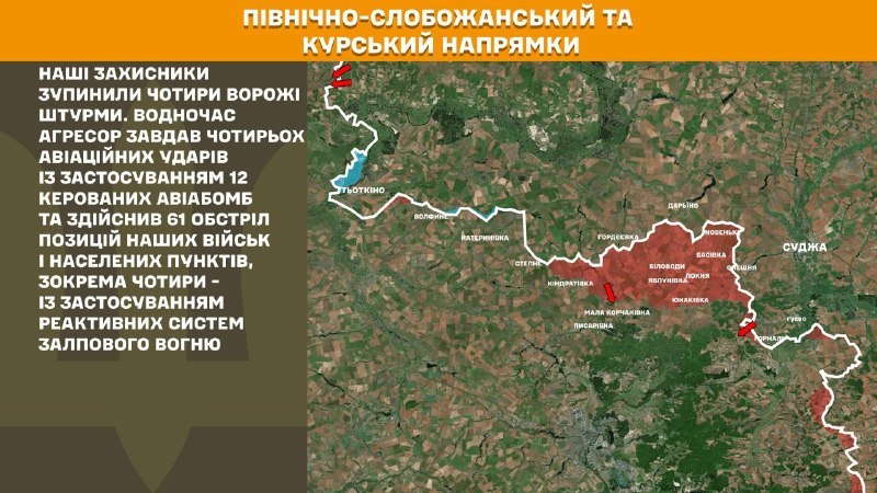 At Kursk and North Slobozhansky(Sumy) direction Ukrainian forces have repelled 4 Russian army assaults, - General Staff of Armed Forces of Ukraine reports