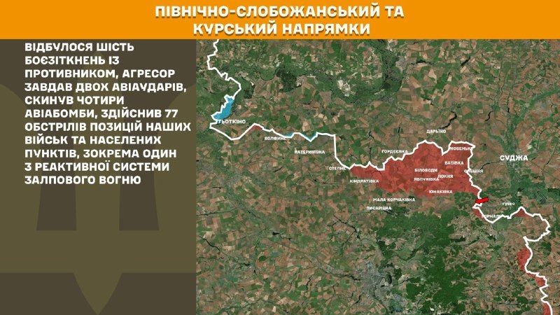 Ukrayna Silahlı Kuvvetleri Genelkurmay Başkanlığı'nın bildirdiğine göre, Ukrayna güçleri Kursk ve Kuzey Slobozhansky (Sumy) yönünde 6 Rus ordusu saldırısını püskürttü.