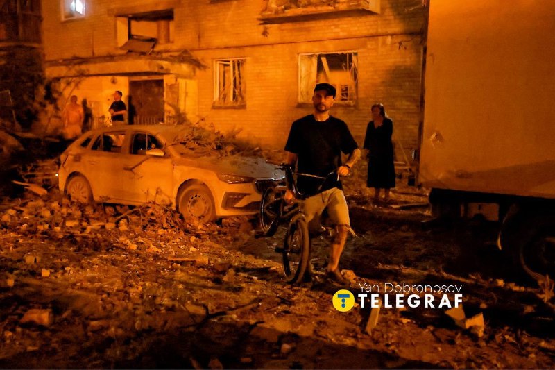 Damage in Kyiv following an overnight attack: In the Darnytskyi district, non-residential buildings and warehouses were damaged. In the Sviatoshynskyi district, buildings in a non-residential area were damaged or destroyed, and warehouses caught fire. In the Solomianskyi district, the upper floors of a nine-story residential building were destroyed, sparking a fire. Windows were also damaged in four nearby residential buildings. At another location, falling debris caused a fire in a four-story building. Also in the Solomianskyi district, a school and a children's hospital were damaged, with windows blown out and vehicles catching fire on the grounds. Garages were also damaged.