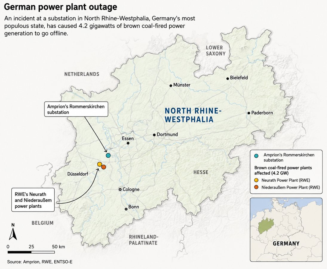 Germany's power grid has suffered a second, major physical attack Saboteurs in North Rhine-Westphalia knocked 4,200 MW of RWE baseload capacity offline, sending intraday power prices surging to €4,500/MWh