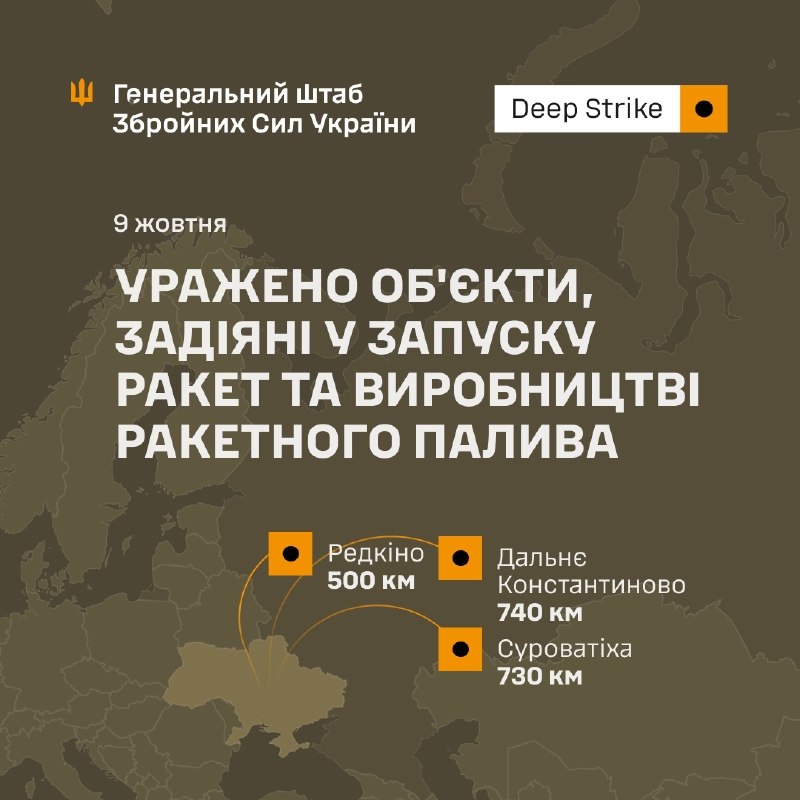 The General Staff of the Armed Forces of Ukraine reports strikes on facilities involved in missile launches and rocket fuel production in Russia. Near Dalneye Konstantinovo-5 in Russia’s Nizhny Novgorod region, a facility belonging to the Barmin Research Institute of Launch Complexes, a branch of the Center for Operation of Ground-Based Space Infrastructure (TsENKI), was struck. The Redkino Experimental Plant near Redkino in Russia’s Tver region was also reportedly hit.